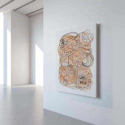 Abstract artwork Waves of Growth on a white wall in a minimalistic room