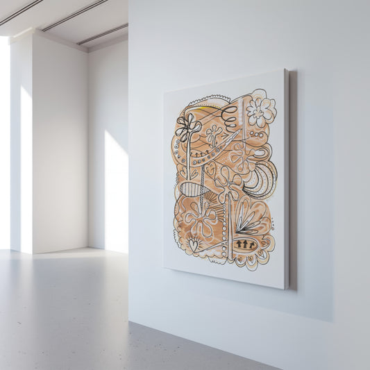 Abstract artwork Waves of Growth on a white wall in a minimalistic room